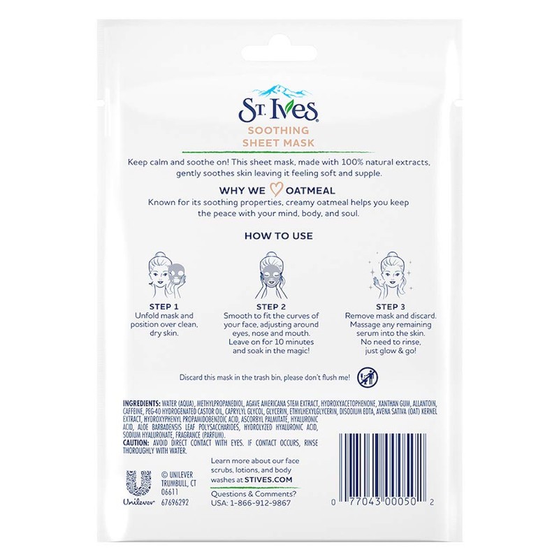 St Ives Sheet Mask 23ml Soothing Oatmeal, Clear