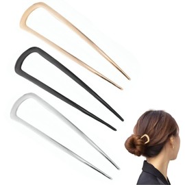 Huotflame U-Förmige Haarnadeln 3 Stück Set – Metall Hair Pins in Gold, Silber, Schwarz – Rutschfeste Dutt Spangen für Damen mit Dickem Haar, Elegante Haarklammern für Französischen Twist