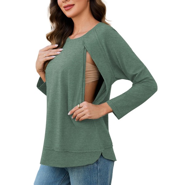 Ecavus Women's Nursing Shirts for Breastfeeding with Zipper Long Sleeve