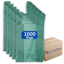 ASSUREPAK Easy Open - 1000 Bags - Black Unprinted HDPE T-Shirt Bags - 1/6 BBL 11.5"X6"X21" - 13 microns - Black - LOOP-BLACK-EO