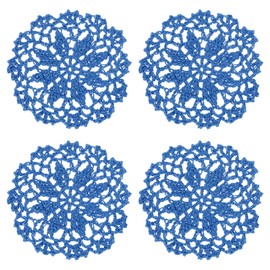 uxcell Fabric Coasters, 4pcs 4" - Cotton Woven Crochet Doilies, Lace Embroidery Cup Mat with Floral Pattern for Wedding Party Decoration (Lake Blue)