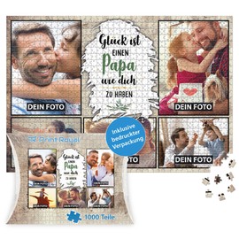 PR Print Royal Photo Puzzle with 5 Photos Print – Glück ist einen Papa wie Dich zu haben – Collage Puzzle Design Yourself for Dad – 1000 Pieces Including High-Quality Cardboard Packaging
