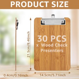 MUXHEL 30 Pcs Mini Clipboard, 8" x 4" Check Presenters, Natural Wooden Server Note Pads Menu Holder for Restaurant, School, Office