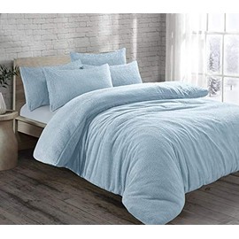 Velvet Stitch Teddy Fleece Duvet Cover with Pillow Case Plain Thermal Fluffy Warm Cosy Super Soft Bedding Set (Double, Mid Blue)