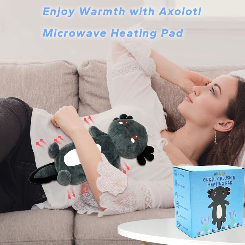 Cute Heating Pad Microwavable Stuffed Animals, Black Axolotl 1.1lb Removable