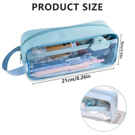 Yoolly Clear Pencil Case, Clear Exam Pencil Case, Waterproof PVC Zippered Toiletries Storage Pouch, Travel Luggage Pouch Make up Cosmetic Bag (Blue)