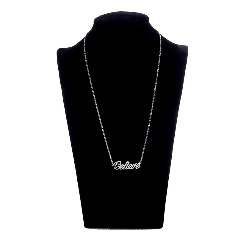 AOLO Tiny Believe Monogram Script Necklace Silver