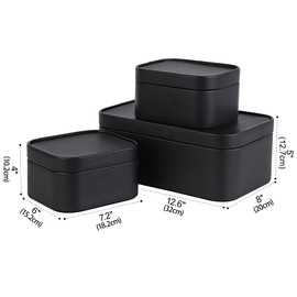 HofferRuffer Faux Leather Decorative Storage Boxes, Dust proof Storage Shelf Baskets with Lids Trays, Storage Bins Memory Box Organizer for Home, Office, Jewelry & More, Set of 3 (Black)