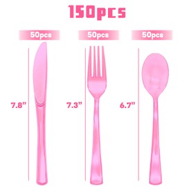 150 Pack Red Plastic Silverware, Red Utensils Heavy Duty, Disposable Plastic Cutlery Include 50 Forks, 50 Spoons, 50 Knives for Birthday, Party, Christmas, New Year