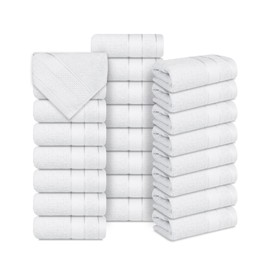Casa Lino Face Towels & Body Wash Cloths for Showering - 100% Cotton Wash Cloths for Bathroom - Highly Absorbent & Quick Drying Washcloth Set - Cotton Washcloths 24 Pack (12" x 12") - (White)