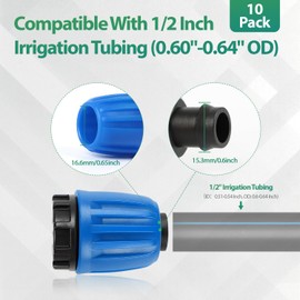 RedChili 10 Pcs 1/2 Inch Irrigation Tubing End Plug Fittings, (1/2" ID x0.6-0.65" OD) 16mm Drip Tubing Barbed Locked Nuts Connectors Anti-Drop 1/2" Plug Parts for Garden Lawn Irrigation System