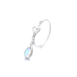 IMINI Heart Eternity Chain Statement Ring for Women Girls 925 Silver Plated Imitation Teardrop Diamond Adjustable Expandable Open Band Rings Wedding Promise Birthday Party Jewelry (Moonstone)