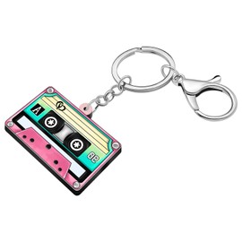 TIZURO Acrylic Cool Radio Tape Keychains Fun Recorder Cassette Wallet Car Keyring Retro Jewellry For Women Backpack Charms (Hot Pink)