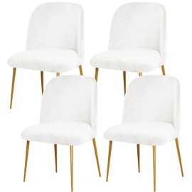 Gollense Velvet Curved Chair Covers for Dining Room Set of 4, Mid Century Modern Chair Slipcovers, Semi Circle Back Chairs Seat Protector for Kitchen Living Room (Milk White)