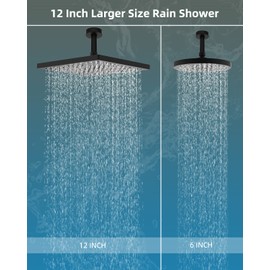Hibbent Thickness Metal Rain Shower Head, 12 Inch High Pressure Shower Heads, Square Large Bathroom Rainfall Shower Head with Adjustable Brass Ball Joint, Waterfall Full Body Coverage, Matte Black