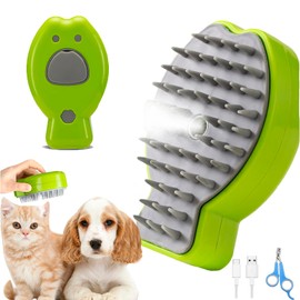 PAMEENCOS Cat Steam Brush,3 in 1 Steamy Cat Brush for Shedding,Steamy Cat Brush for Long & Short Haired Cats & Dogs, Pets Grooming Portable Pet Hair Removal Tool,Green