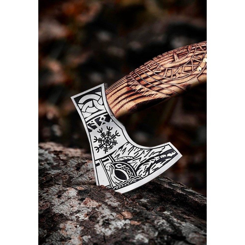 AX-7992 Custom Gift Forged Carbon Steel Viking Axe with Rose