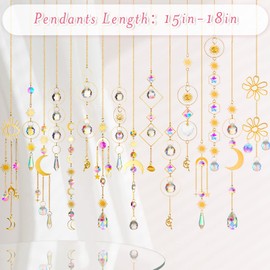 Crystals Suncatcher Hanging Sun Catcher Garden Hanging Crystals Prism Light Catcher Crystal Window Sun Catcher Chandelier Pendant Ornament for Home Office Party Decoration (Rainbow, 16 Pieces)