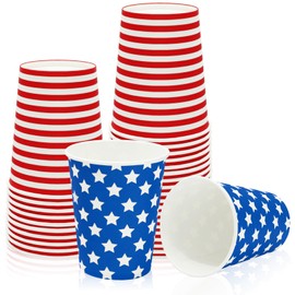 FYSUIMU 100Pcs Patriotic Paper Cups 9oz Stars Stripes Disposable Cups 4th of July Chocolate Cocoa Tea Cups for Independence Day Memorial Day