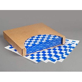 12x12 Waxed Sheet, BLUE Checkered, Basket Liner or Sandwich Wrap, 1000 Sheets Per Box, Brown Paper Goods 7B4-BL