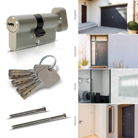 6-Pin Knob Door Cylinder Lock 35/35, Cylinder Lock 70 mm With Knob 20 mm Incl. 5 Keys and 2 Mounting Screws, High-Quality Cylinder Door Lock with 6 Pins (1 x Silver)