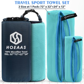 Microfiber Sport Travel Towel Set-(XXL -72"x32"+24"x12")-Quick Dry, Absorbent, Ultra Compact Towels-Fit for Beach Yoga Golf Gym Camping Backpacking Hiking+Hand Towel&Carry Pouch(XXL Mint)