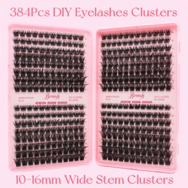 Bransfy 384PCS Cluster Lashes Individual Eyelashes Russian Eyelashes Extensions Clusters 10-16mm Volume Eyelashes Extensions False Eyelash Wispy Fluffy Lash Extension Kit DIY at Home for Beginner(W05)