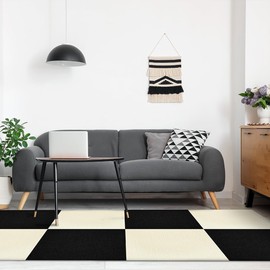 WAPANE Carpet Tiles Peel and Stick, Squares Carpet Floor Tile 24” x 24”, Soft Padded Carpet Tiles, Self Adhesive Carpet 10PC Tiles Per Box 40Sq Ft for Home Living Room Bedroom Office, Off-White