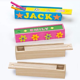 Baker Ross EC1247 Wooden Pencil Boxes (Box of 4) Plain Wood Pencil Boxes For Kids To Decorate,20cmx5cmx4cm