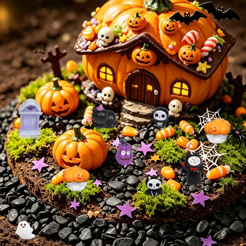 FINGOOO 40 Pcs Halloween Resin Ornament, Halloween Tableware Assorted Pumpkin,