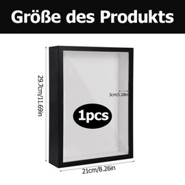 3D Picture Frame for Filling, Deep Woods up to 3 cm, Deep Picture Frame for Filling Objects, Flowers, Wedding Gift or Memorabilia, 21 x 29.7 cm, Black