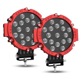 Round LED Off Road Lights,7 inch 51W Trucks Tractor LED Work Lights 12V 24V Waterproof Off-Road Driving Fog Lights for Snowmobile Golf Cart ATV UTV RV Plower, 2 PCS Red