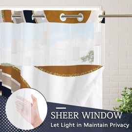 APROPHIC No Hook Boho Shower Curtain, Mid-Century Farmhouse Bathroom Decor with Waterproof Fabric, Modern Minimalist Abstract Style Hookless Shower Curtains for Bathroom, 71x74 Inch