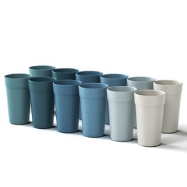 Homestockplus 20 Oz Wheat Straw Cups, Set of 12 Unbreakable Plastic Drinking Cups, Dishwasher and Microwave Safe, BPA-Free and Reusable Cups for Kitchen, Home, and Outdoor Use