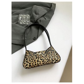 Verdusa Women's Leopard Print PU Leather Shoulder Handbags Bowknot Flap Top Handle Underarm Bag Brown and Black One-Size