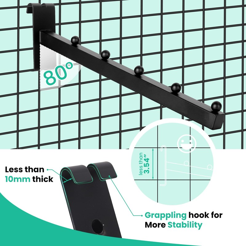 6 Pack Black Gridwall Waterfall Hooks 4 Ball, 8 Inch