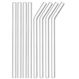 Snowfall Wide Glass Straws 8 Pack, 10mm x 7.87in,4 Straight & 4 Bent, Reusable Borosilicate Straws with 2 Cleaning Brushes,Perfect for Smoothies, Milkshakes, Boba, Juices (8 Pack, 10MM)