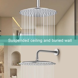 AULEEND 12 Inch Round Rain Shower head, High Flow Stainless Steel Rainfall Shower Head, High Pressure Design (Chrome, 12)