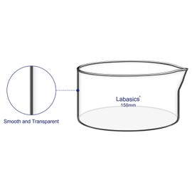Labasics Crystallizing Dish with Spout and Heavy-Duty Rim, Thick-Walled Design High Borosilicate Glass Reusable Crystallizing Dishes for Crystallization and Evaporation, 1000 ml Capacity OD 150 mm