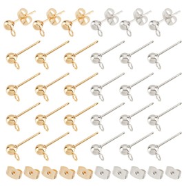UNICRAFTALE Pack of 120 2 Colours Ball Stud Earrings Accessories 304 Stainless Steel Stud Earrings Ball Post Earrings Ball Earring Components with Loop and Ear Nuts Hypoallergenic Earrings