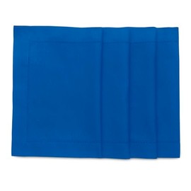 Solino Home Placemats 19" L x 14" W Inch - Cotton Linen Hemstitch Blue Cloth Placemats Set of 4 - Washable Fabric Place Mats for Spring, Easter