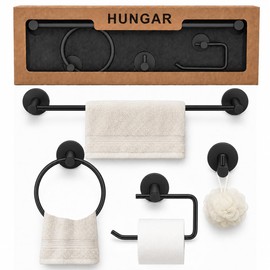 Juego 4 Piezas Accesorios de Baño Sin Taladrar, SUS304, Negro Mate