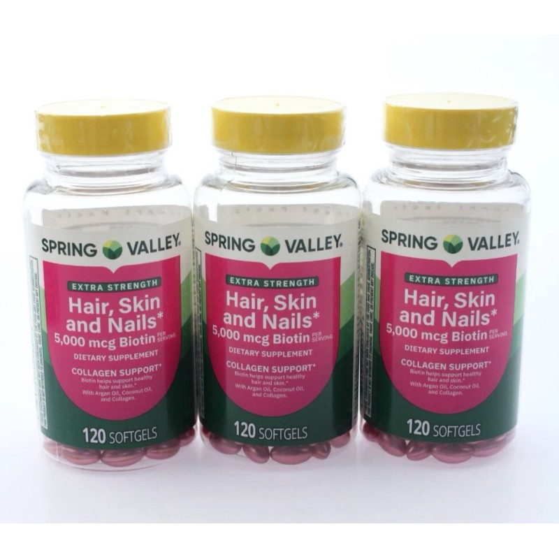 3-PK SPRING VALLEY Hair Skin & Nails 5000 Mcg Biotin