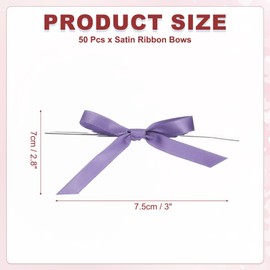 PATIKIL 3" Satin Ribbon Bow, 50 Pcs Mini Bows with Twist Ties for DIY Craft Gift Wrapping Treat Bags Wedding Birthday Party Decoration, Purple