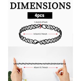 UYRVAPE Pack of 4 Stretch Collars Black Choker Necklace with Pendant Women's Elastic Tattoo Necklace for Girls Women Teen Gift, Polyester