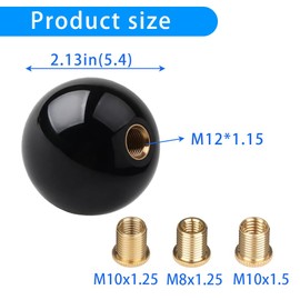 YRMST Round Ball Shift Knob Black 8 Ball Billiard Style Universal Gear Shift Knob with 3 Adapters M8x1.25 / M10x1.25 / M10x1.5 (Black 8 Ball)