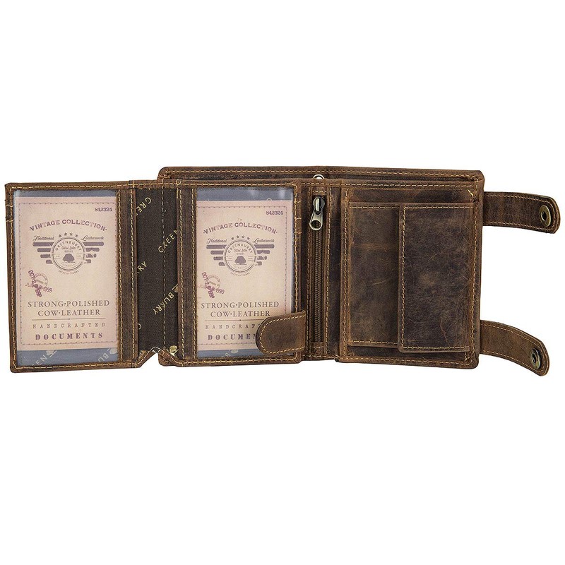 Greenburry BV-1796AC-RFID-25/Chain Vintage RFID Leather Biker Wallet with Chain, brown,