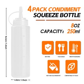 V·Colokishi 4 Pcs 8 oz Gewürz Squeeze Flaschen für Sauce, Kunststoff Quetschflasche, 250ml Dosierflasche Spritzflasche Ölflasche Spender für Ketchup, Heiße Soßen, Grill, Salatsaucen, Malen, Olivenöl