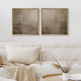 SIGNFORD Framed Canvas Print Wall Art Set Neutral Abstract Minimalist Earthy Tones Illustrations Modern Art Minimal Relax/Calm for Living Room, Bedroom, Office - 16"x16"x2 Natural