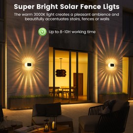 PAIRIER Solarlampen für Außen Garten, 360°Warmweißes Solar Wandleuchte Außen, IP44 Wasserdichte Solarleuchten für ZaunTerrasse Balkon Wand, 4 Stück